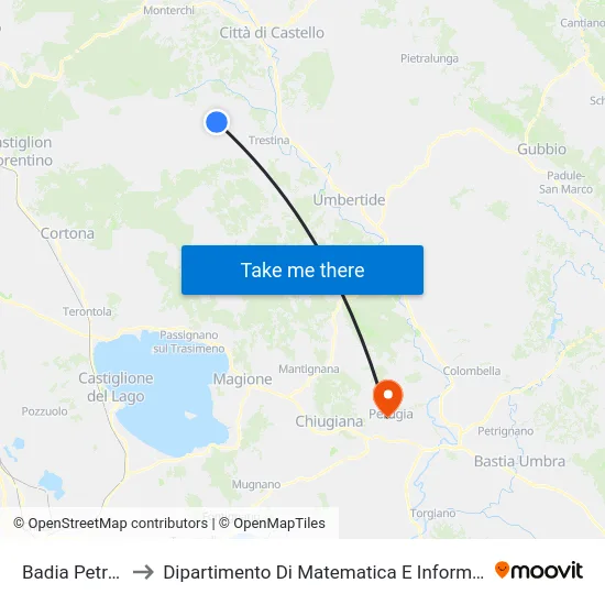 Badia Petroia to Dipartimento Di Matematica E Informatica map