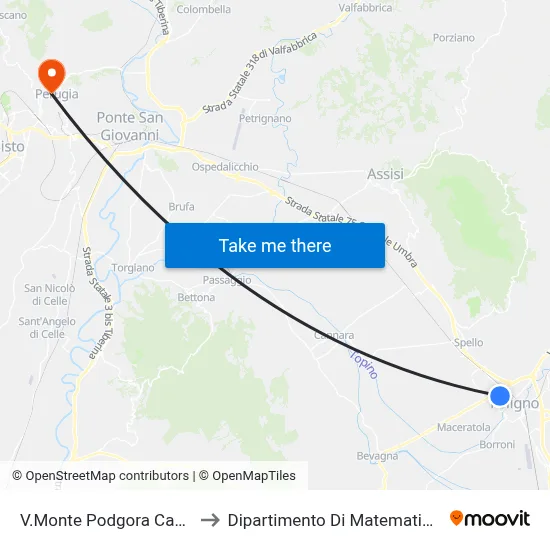 Monte Podgora Sports Field to Department of Mathematics and Computer Science map
