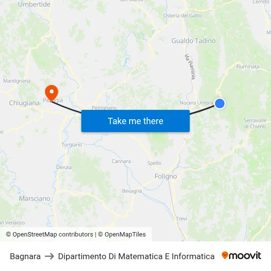 Bagnara to Department of Mathematics and Computer Science map