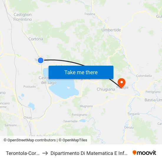 Terontola-Cortona to Dipartimento Di Matematica E Informatica map
