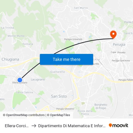 Ellera-Corciano to Dipartimento Di Matematica E Informatica map