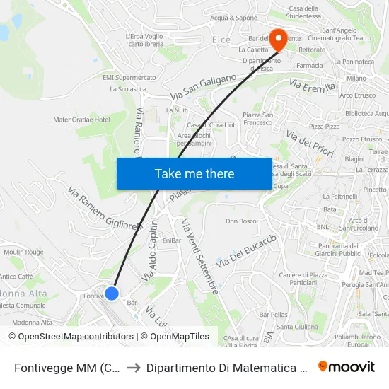 Fontivegge M​M (Corsia 3b) to Dipartimento Di Matematica E Informatica map