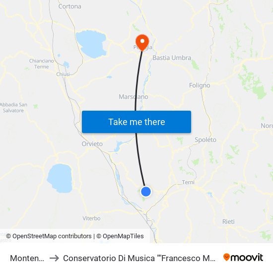 Montenero to Conservatorio Di Musica ""Francesco Morlacchi"" map