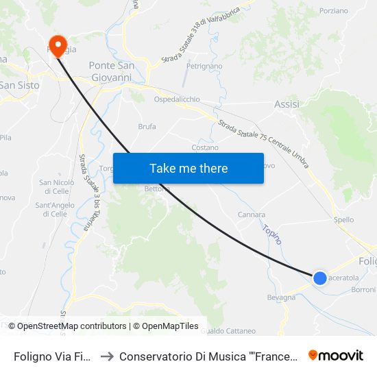 Foligno Via Fiamenga to Conservatorio Di Musica ""Francesco Morlacchi"" map