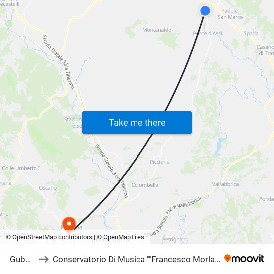 Gubbio to Conservatorio Di Musica ""Francesco Morlacchi"" map