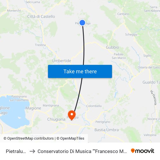 Pietralunga to Conservatorio Di Musica ""Francesco Morlacchi"" map