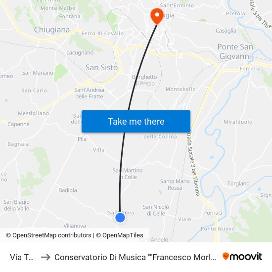 Via Todi to Conservatorio Di Musica ""Francesco Morlacchi"" map