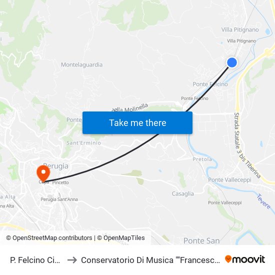 P. Felcino Cimitero to Conservatorio Di Musica ""Francesco Morlacchi"" map