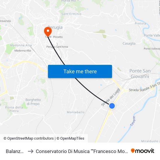 Balanzano to Conservatorio Di Musica ""Francesco Morlacchi"" map