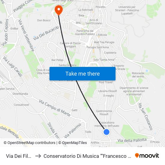 Via Dei Filosofi to Conservatorio Di Musica ""Francesco Morlacchi"" map