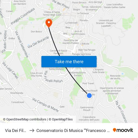 Via Dei Filosofi to Conservatorio Di Musica ""Francesco Morlacchi"" map