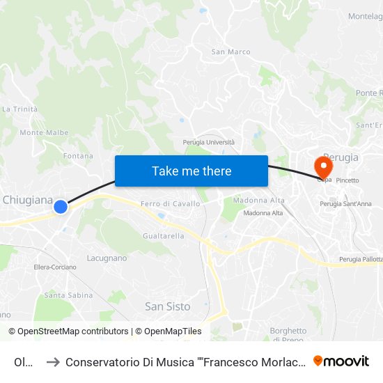 Olmo to Conservatorio Di Musica ""Francesco Morlacchi"" map