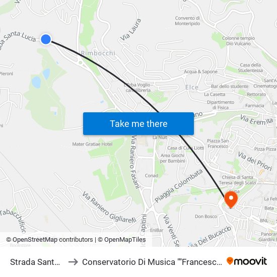 Strada Santa Lucia to Conservatorio Di Musica ""Francesco Morlacchi"" map