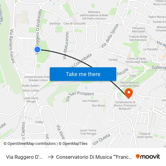 Via Ruggero D'Andreotto to Conservatorio Di Musica ""Francesco Morlacchi"" map