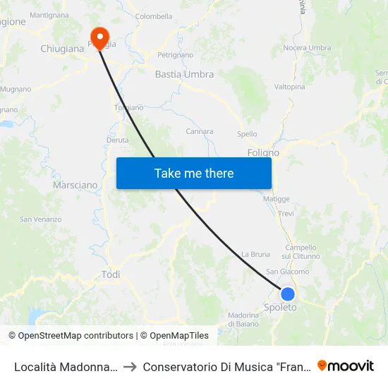 Madonna Di Lugo Locality 14 to Francesco Morlacchi Conservatory of Music map