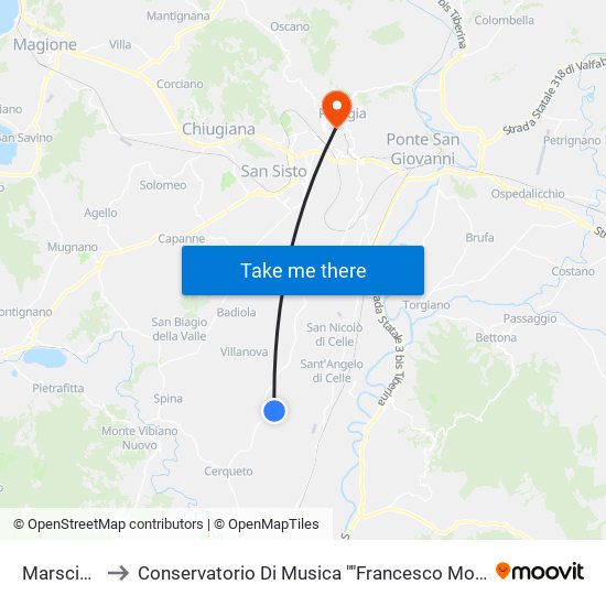 Marsciano to Conservatorio Di Musica ""Francesco Morlacchi"" map