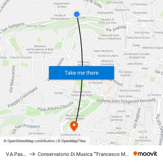 V.A.Pascoli to Conservatorio Di Musica ""Francesco Morlacchi"" map