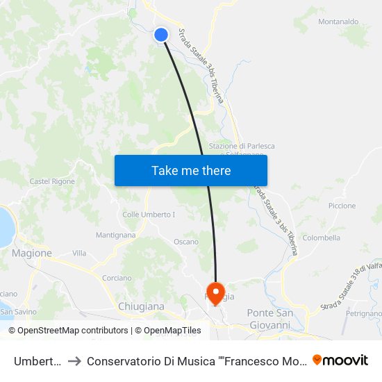 Umbertide to Conservatorio Di Musica ""Francesco Morlacchi"" map
