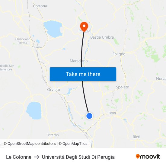 Le Colonne to Università Degli Studi Di Perugia map