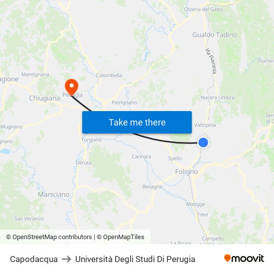 Capodacqua to Università Degli Studi Di Perugia map