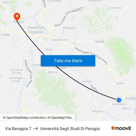 Via Bevagna 7 to Università Degli Studi Di Perugia map