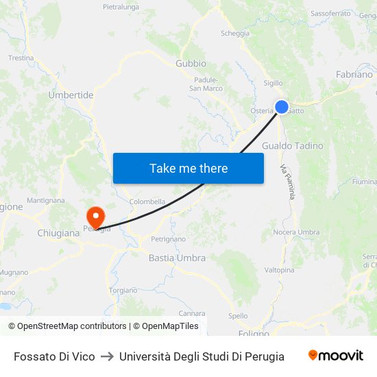 Fossato Di Vico to Università Degli Studi Di Perugia map