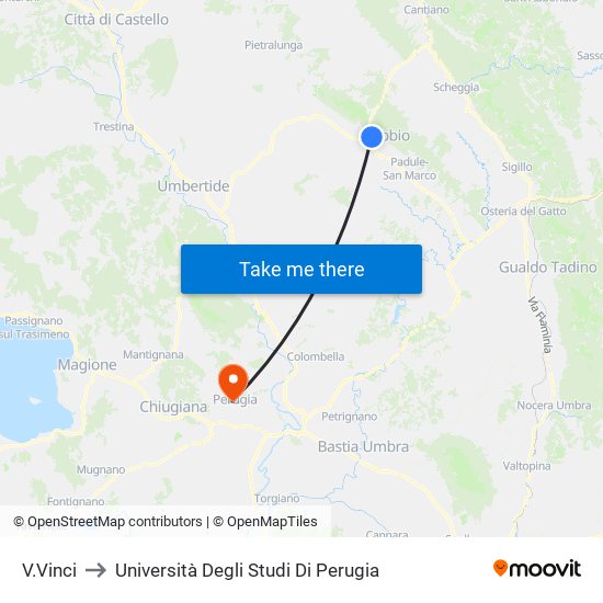 V.Vinci to Università Degli Studi Di Perugia map