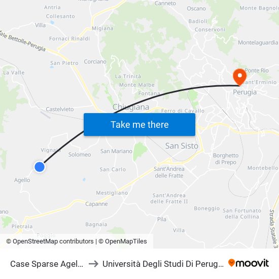 Case Sparse Agello to Università Degli Studi Di Perugia map