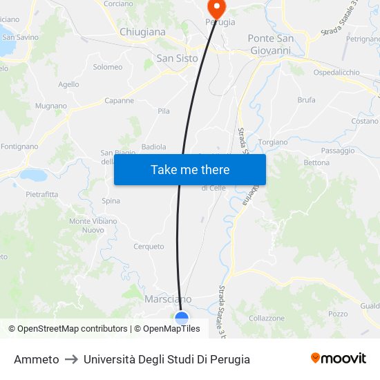 Ammeto to Università Degli Studi Di Perugia map