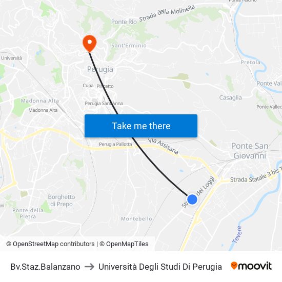 Bv.Staz.Balanzano to Università Degli Studi Di Perugia map