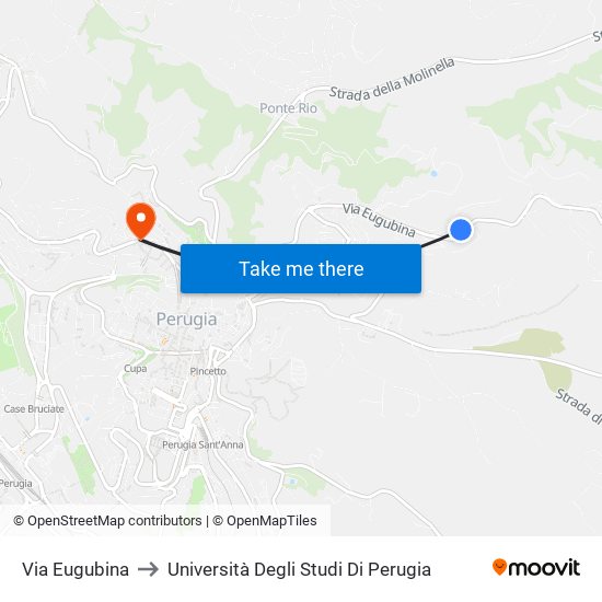 Via Eugubina to Università Degli Studi Di Perugia map