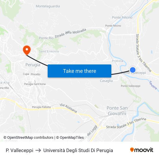 P. Valleceppi to Università Degli Studi Di Perugia map