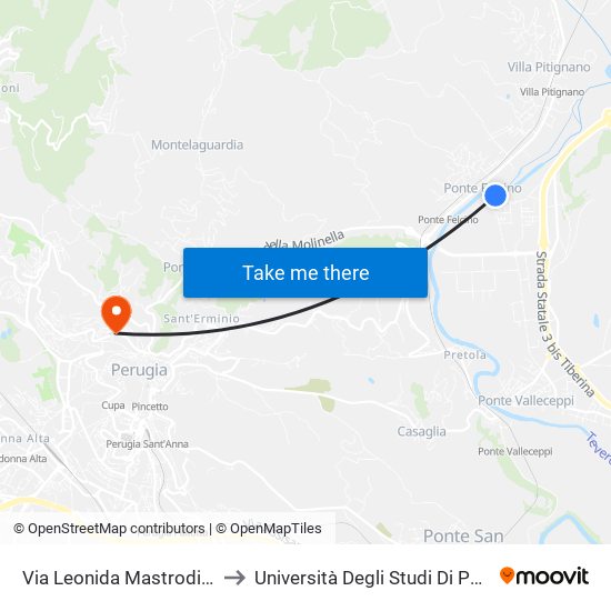 Via Leonida Mastrodicasa to Università Degli Studi Di Perugia map