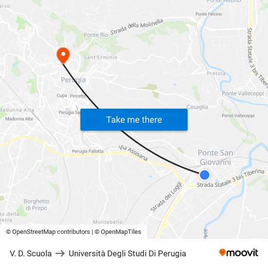 V. D. Scuola to Università Degli Studi Di Perugia map