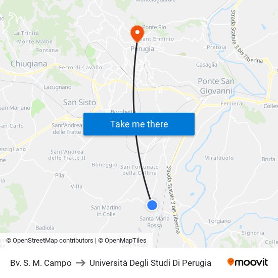 Bv. S. M. Campo to Università Degli Studi Di Perugia map