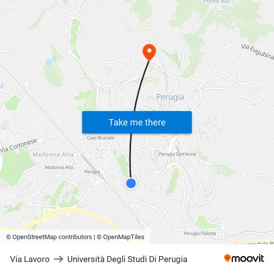 Via Lavoro to Università Degli Studi Di Perugia map