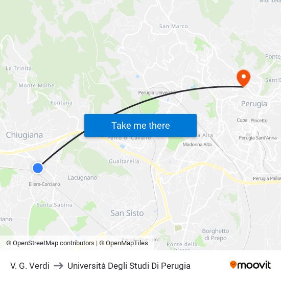 V. G. Verdi to Università Degli Studi Di Perugia map