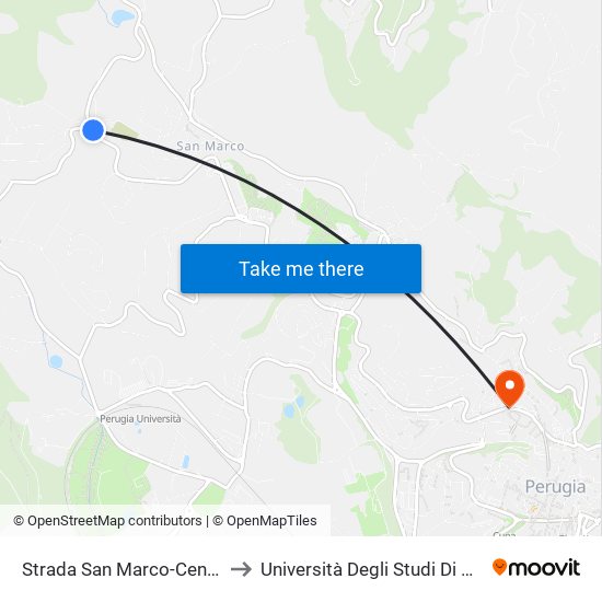 Strada San Marco-Cenerente to Università Degli Studi Di Perugia map