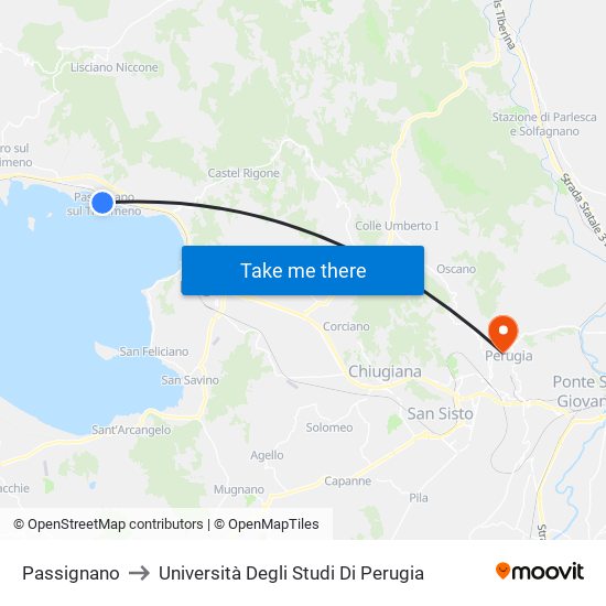 Passignano to Università Degli Studi Di Perugia map