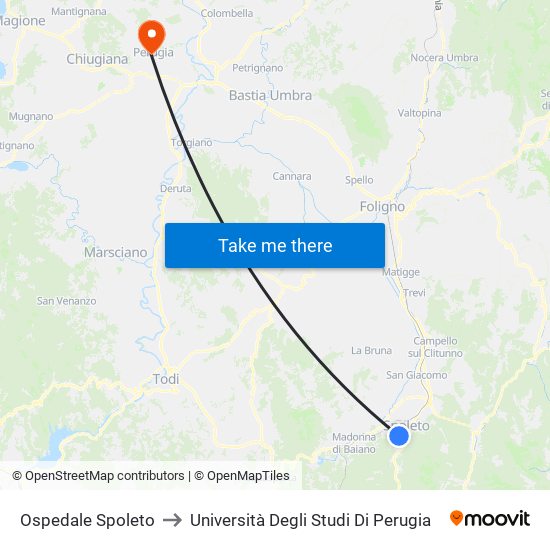 Ospedale Spoleto to Università Degli Studi Di Perugia map