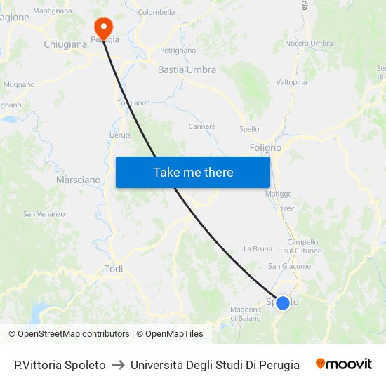 P.Vittoria Spoleto to Università Degli Studi Di Perugia map