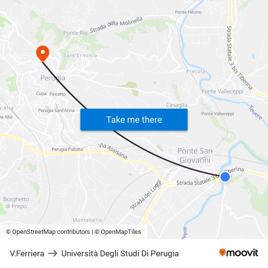 V.Ferriera to Università Degli Studi Di Perugia map