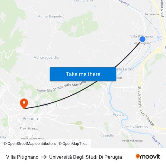 Villa Pitignano to Università Degli Studi Di Perugia map