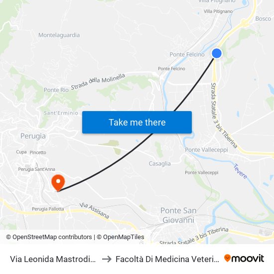 Via Leonida Mastrodicasa to Facoltà Di Medicina Veterinaria map