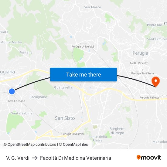 V. G. Verdi to Facoltà Di Medicina Veterinaria map
