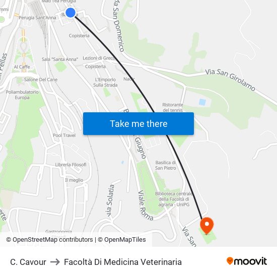 C. Cavour to Facoltà Di Medicina Veterinaria map