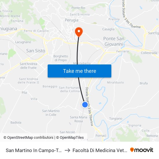 San Martino In Campo-Torgiano to Facoltà Di Medicina Veterinaria map