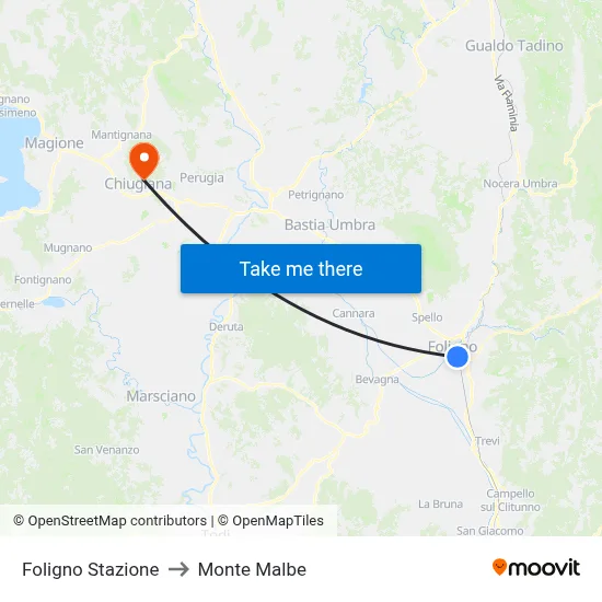Foligno Station to Monte Malbe map