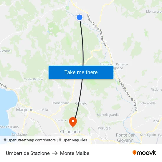 Umbertide Station to Monte Malbe map