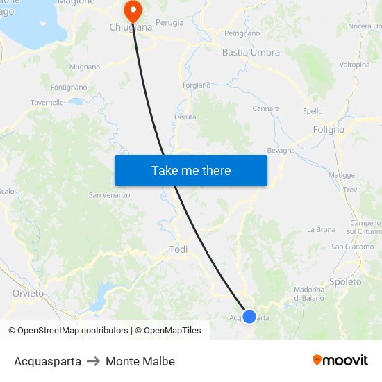 Acquasparta to Monte Malbe map